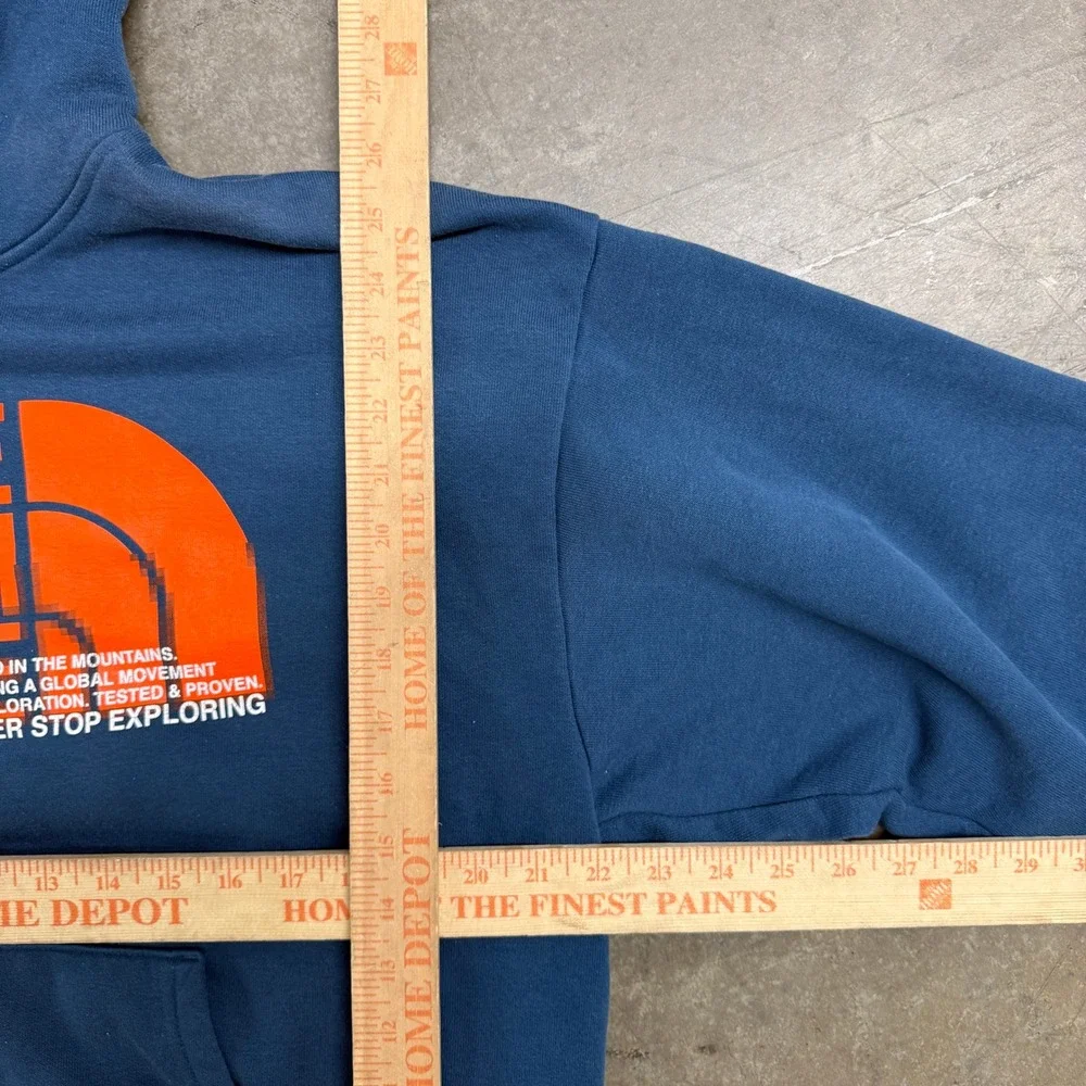 The North Face Mens Blue Orange Graphic Logo Hoodie Sweatshirt Size M